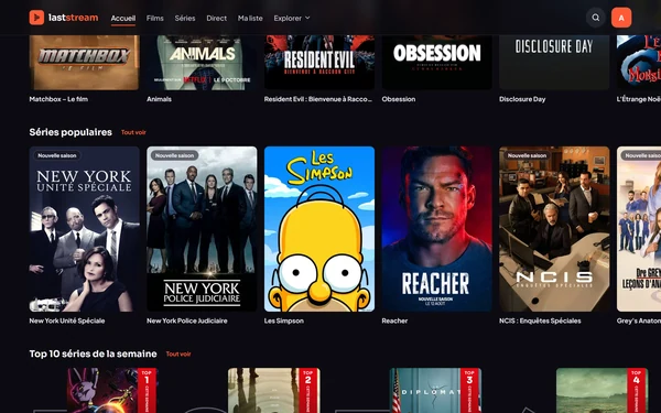 Séries populaires avec badges de nouvelle saison.